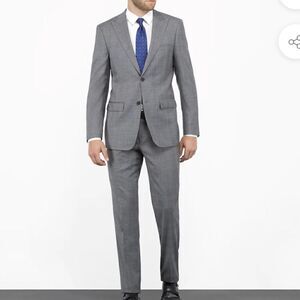 COMBATANT GENTLEMEN GREY GLEN PLAID PEAK LAPEL SUIT 32L
